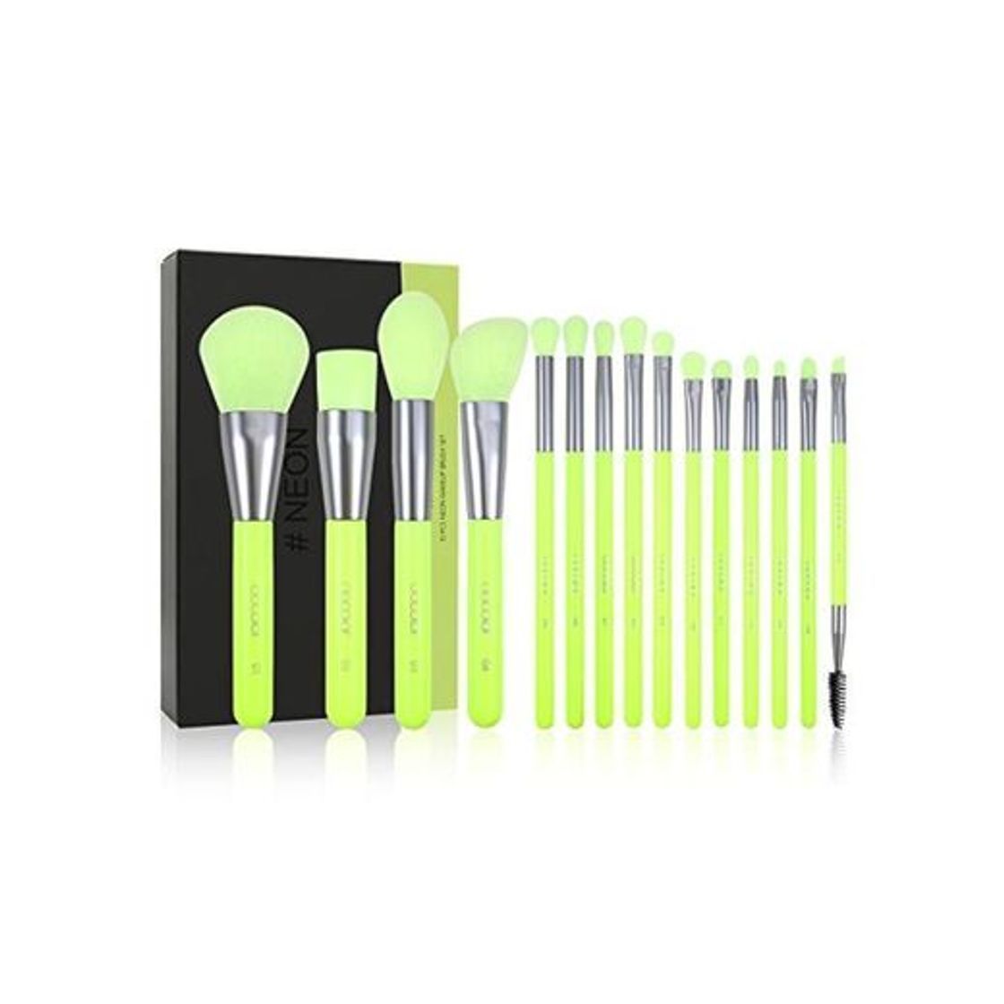 Product Docolor Makeup Brushes Set Neon Green 15Pcs Premium Premium Synthetic Kabuki Foundation