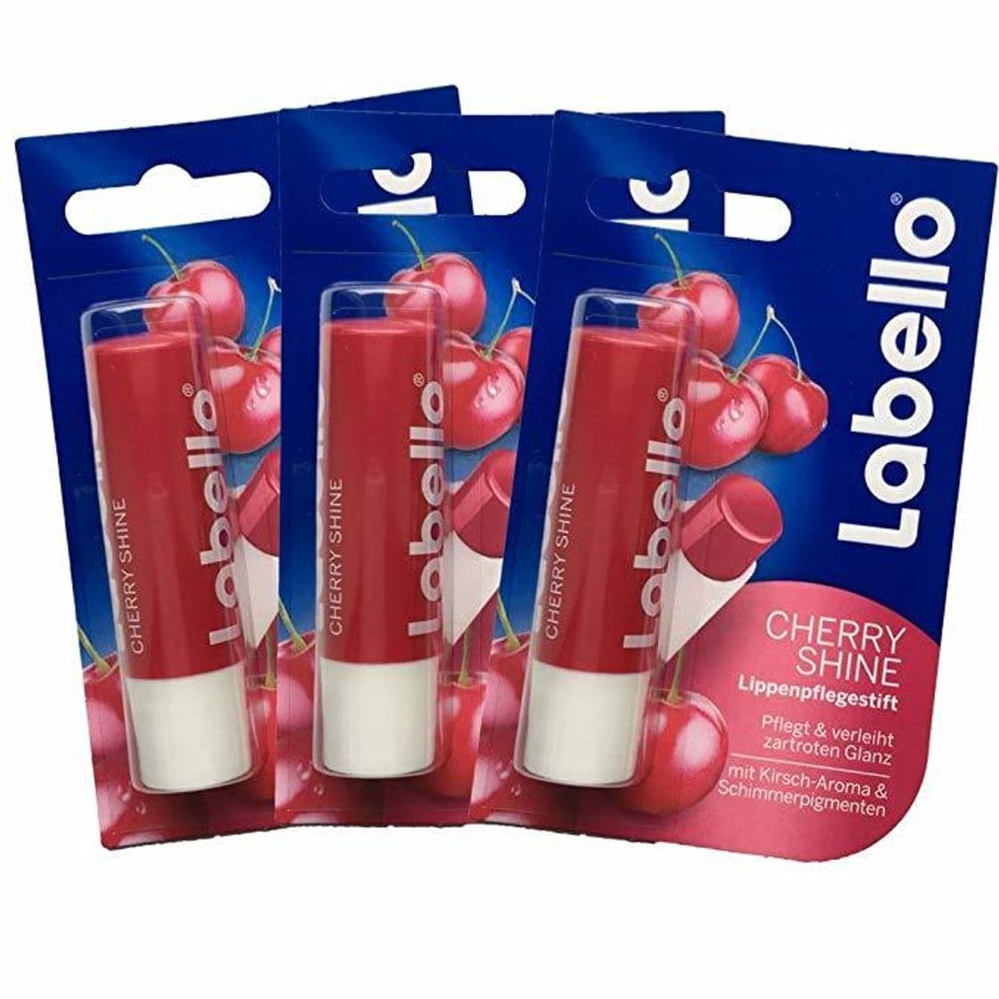 Beauty Labello Cherry Shine, Bálsamo Labial con Sabor a Cereza, pack de 6