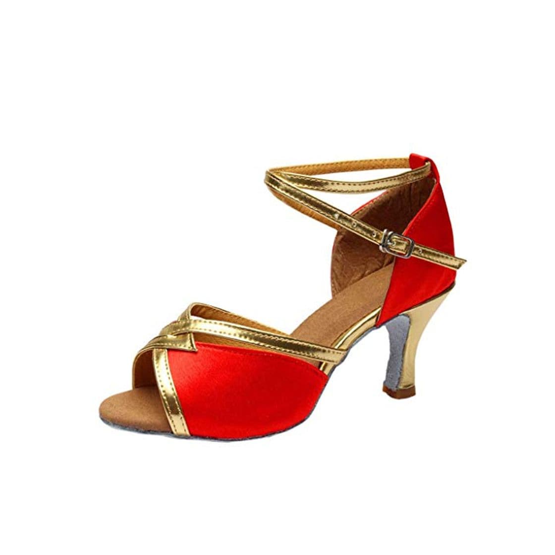 Fashion Tomwell Zapatos de Baile Latino de Tacón Alto Medio para Mujer Zapatillas de Salón Salsa Performance Calzado de Danza Rojo 36 EU