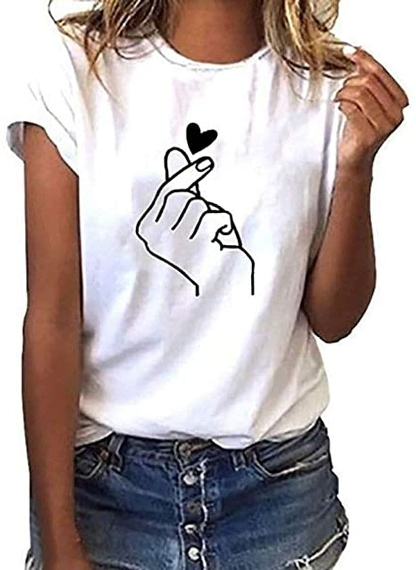 Moda LYworld Camiseta Verano Mujer Blusa Moda Camiseta con Estampado De Corazones Tops Casuales Camisa Camiseta Tops Mujer Verano