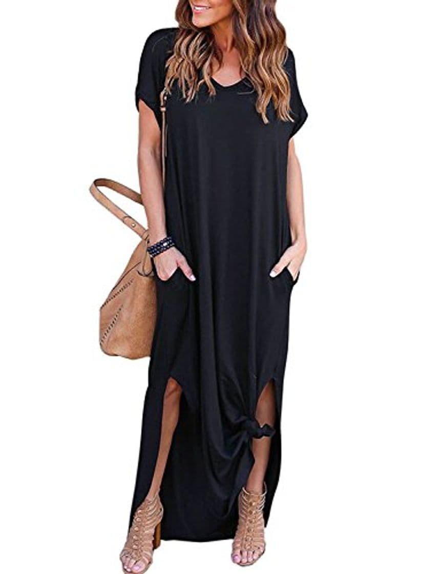 Fashion Vestido de Mujer Verano Flojo Casual Largo Liso Tunica Manga Larga y Corta Imperio Otoño e Invierno Retro Vestidos Asimetricos Holgado Cóctel Mangas Largo Manga Talla Grande Oversize Maxi Dress