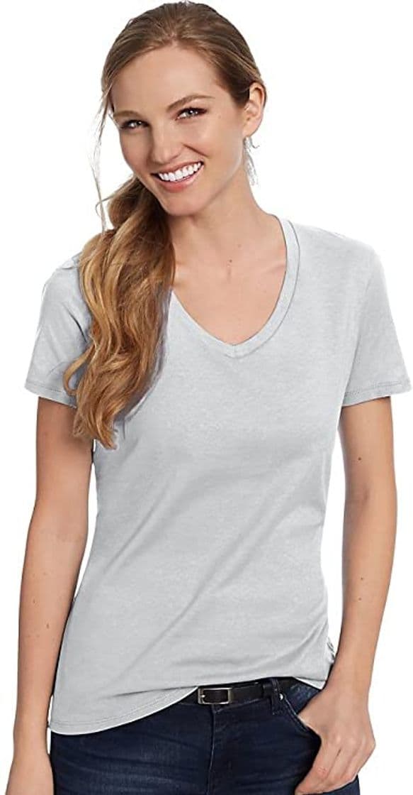 Fashion Hanes Playera de Manga Corta con Cuello en V para Mujer