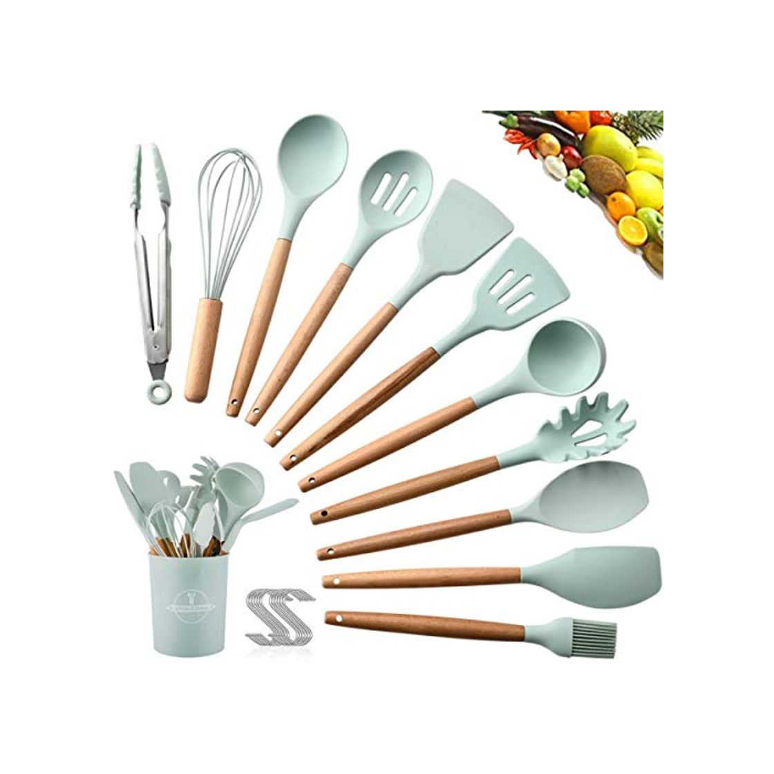 Producto SaiXuan Utensilios Cocina de Silicona,Antiadherente con Mango de Madera para Utensilios,No Tóxicas