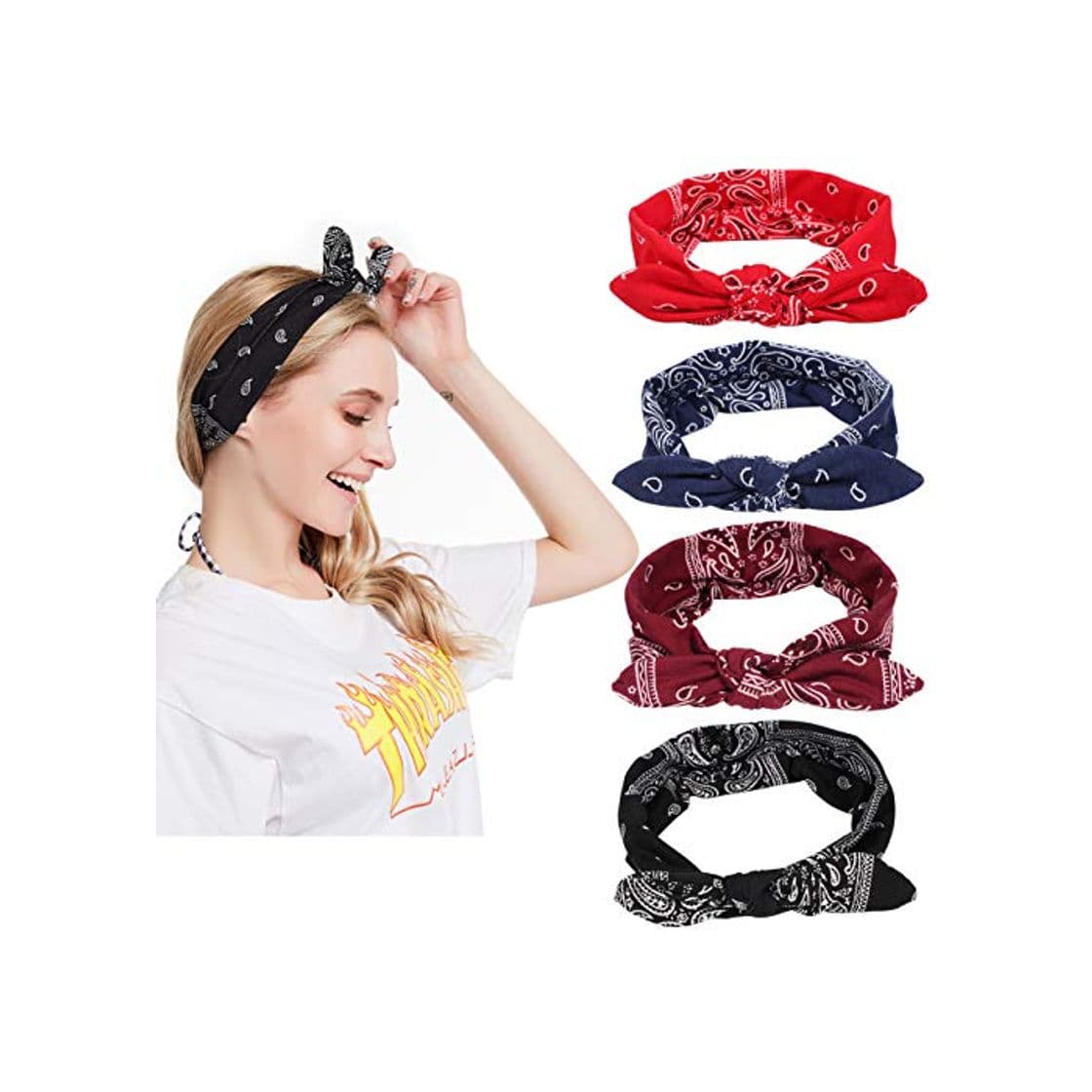 Fashion Yarbar 4pcs Diademas Mujer Boho Vintage Cintas Pelo Mujer Elasticas Pañuelos Pelo Turbantes para Mujer Cabello Hair Band Accesorios de Pelo Yoga Cabeza Wraps