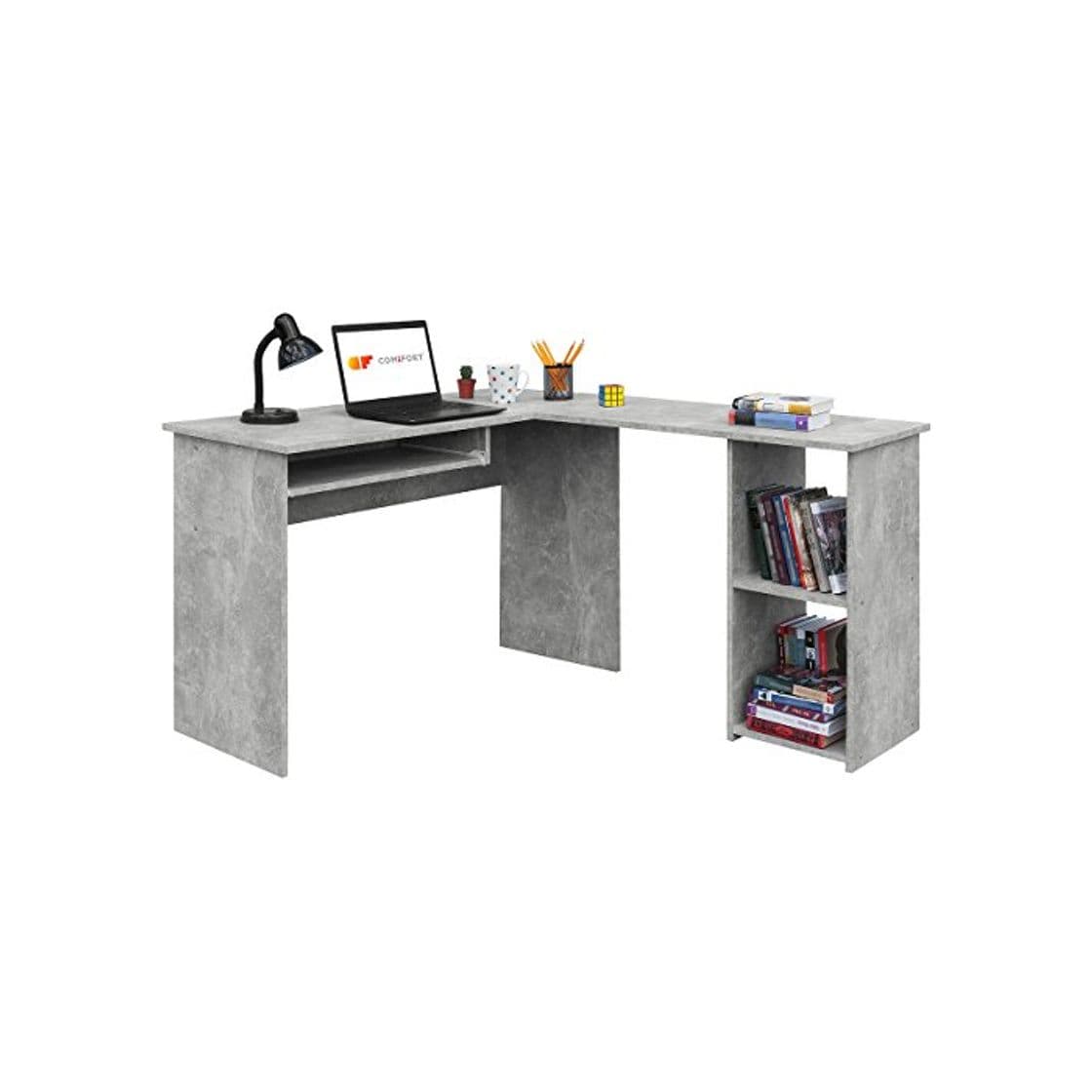 Producto COMIFORT Escritorio Forma L - Mesa de Estudio con Estantería de Estructura