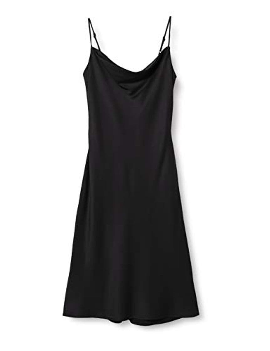 Fashion Marca Amazon - find. Vestido Midi de Satén Mujer, Negro