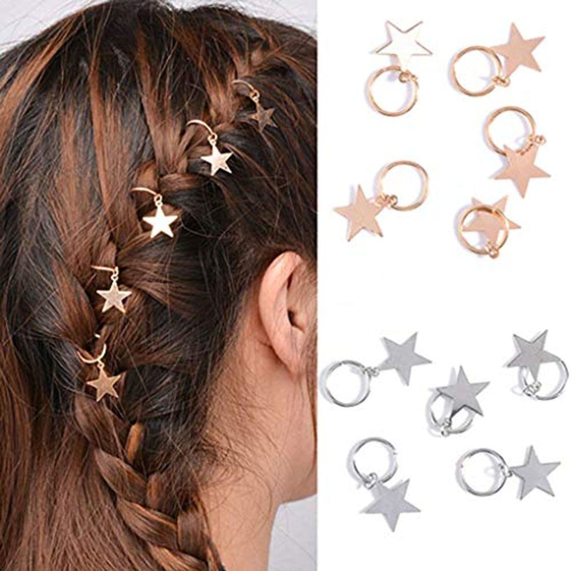 Product TOOGOO 10Pcs Ni？a Linda Plata Brillante Y Oro Estrella Anillo de Pelo