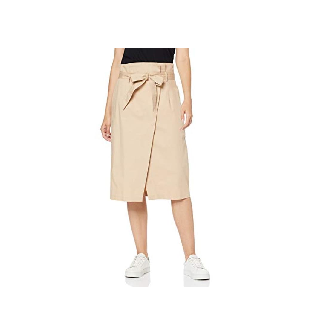 Moda Marca Amazon - MERAKI Falda de Algodón Midi Mujer, Beige, 46, Label