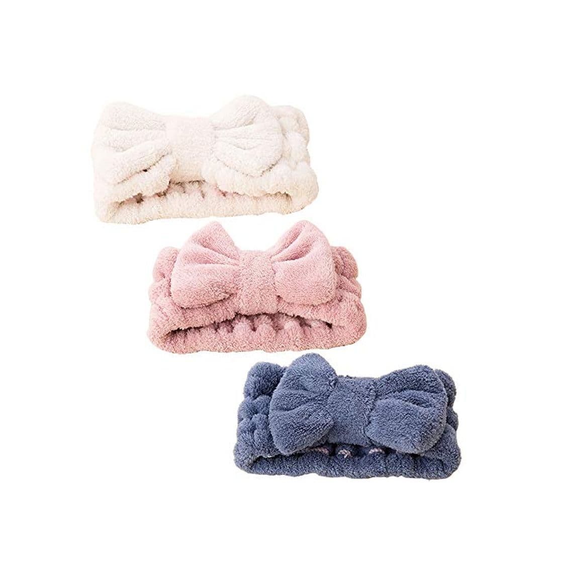 Fashion 3 PCS Bowknot Pelo Bandas,Diadema de Maquillaje Elástica Bowknot Pelo Banda Lana