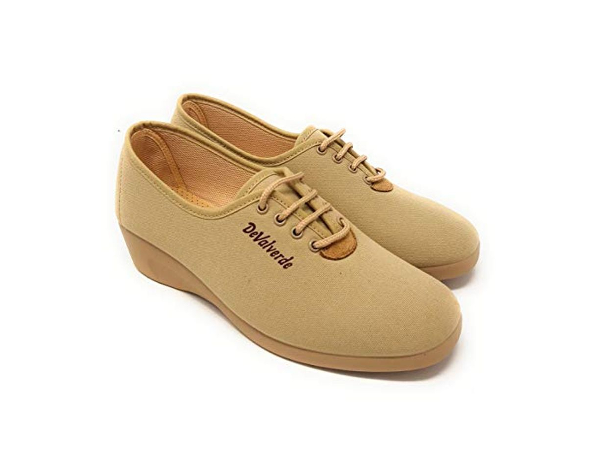 Moda Zapatillas DEVALVERDE 792 Beige.Zapatiilas para Mujer de Lona relajantes,Transpirables,termoestables,Muy Ligeras y Flexibles.