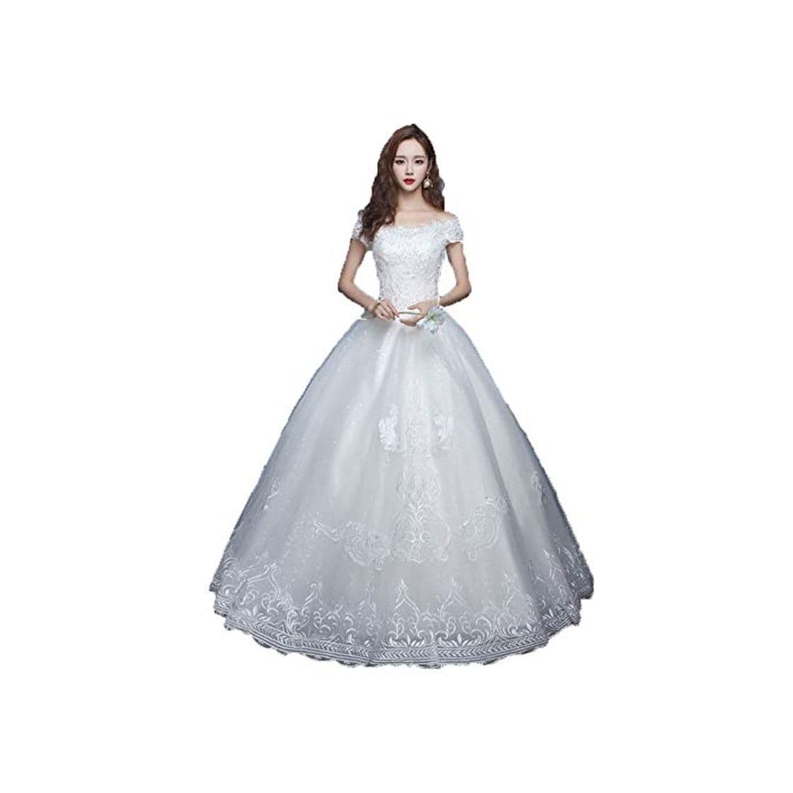 Producto Vestido de Novia Las mujeres del hombro apliques bola de manga corta de encaje vestido de novia vestidos de novia con cuentas de Tulle del acoplamiento del partido de tarde de la novia vestido de fies