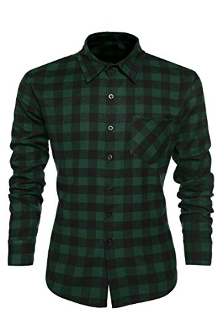 Producto Coofandy Camisa para Caballero Long Sleeve Cuello Clásico de Moda Verde Talla S