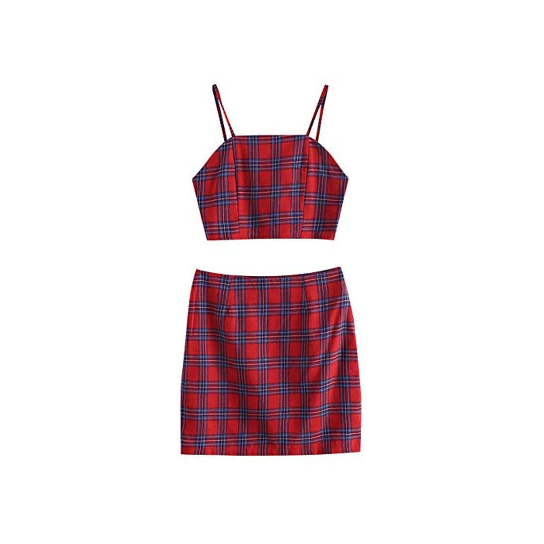 Product ZAFUL Falda a Cuadros, Crop Top Spaghetti Straps Mini Vestido Informal Corto