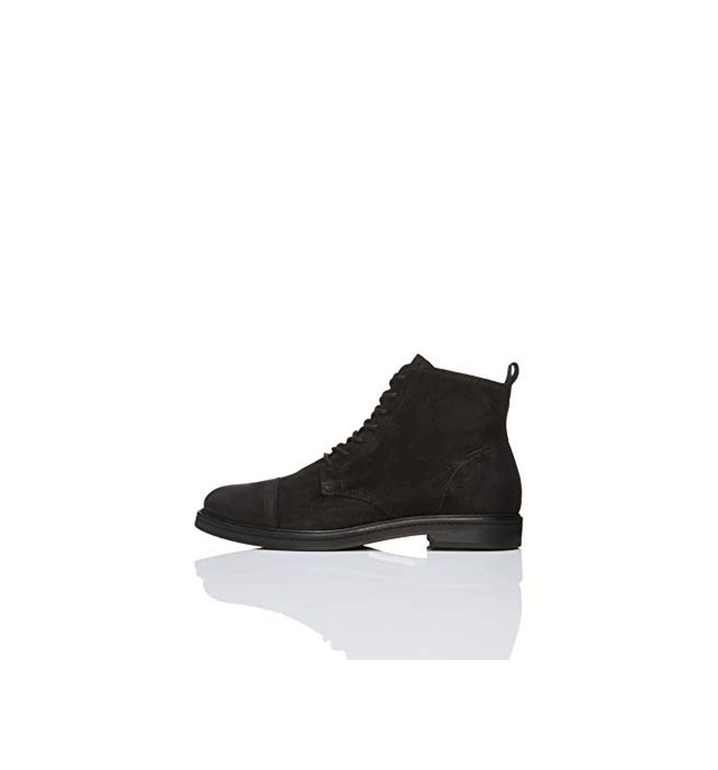 Moda find. Leather Lace Up Botas camperas Hombre, Negro