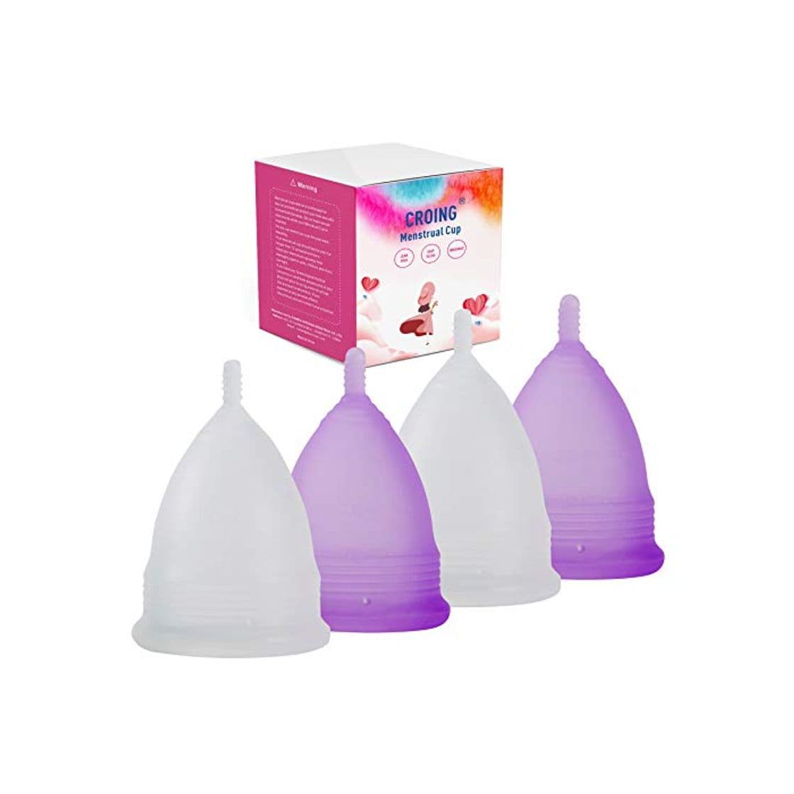 Belleza CROING 4 Copas Menstruales - 2 Piezas Pequeña  y 2 Piezas Grande