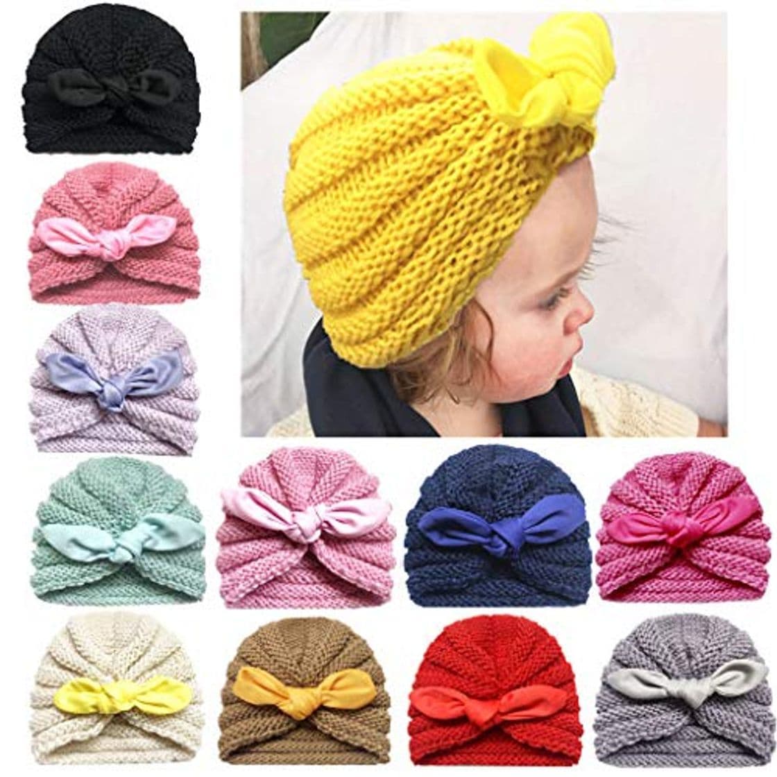 Moda CHSEEA 12PCS Niños Sombrero Beanie Gorras Elásticas Caliente de Punto Arco Venda De Pelo Bebe Vinchas Diadema Turbante Cintas para El Pelo Niñas Accesorios para El Cabello #1