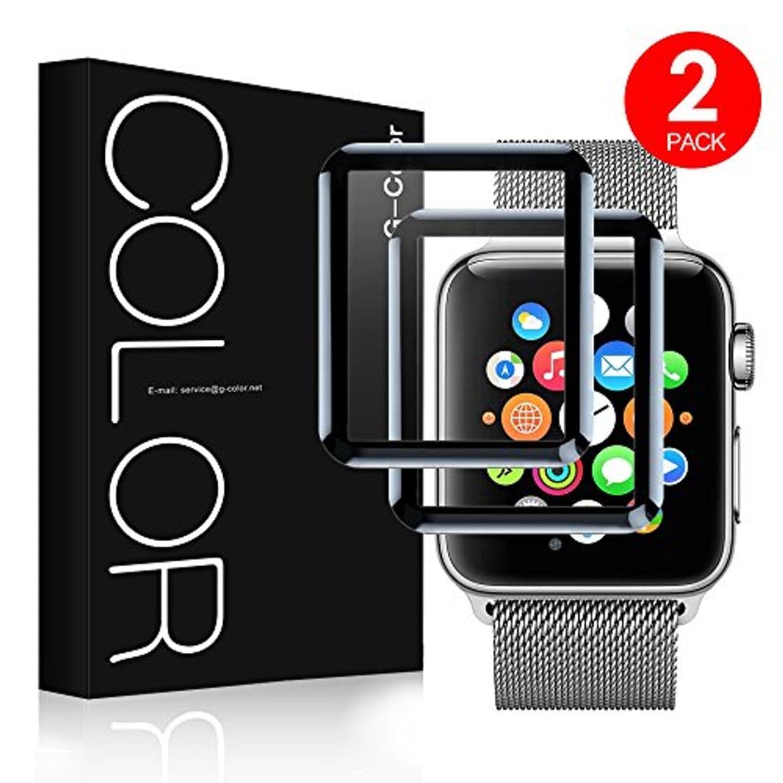 Producto G-Color Apple Watch 38mm Protector de Pantalla, [2 Piezas], Cristal Templado, 3D