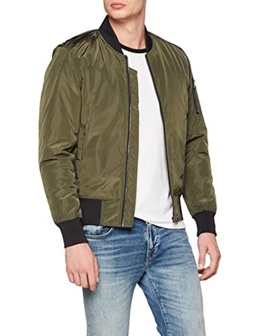 Fashion Urban Classics Cazadora de Hombre Chaqueta Bomber de Estilo Urbano, en Verde