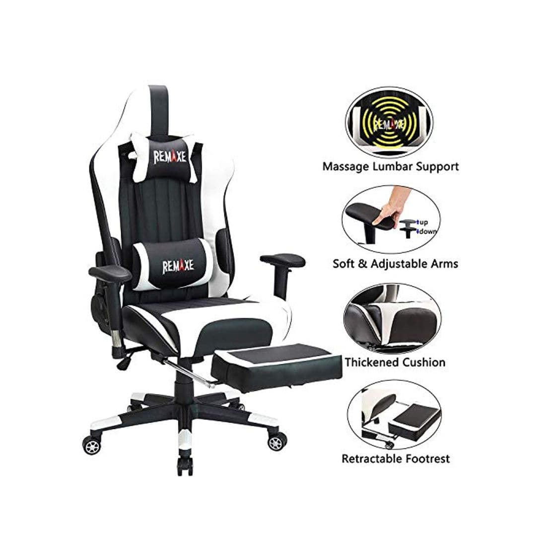 Producto Silla ergonómica para juegos con reposacabezas y soporte lumbar para masaje