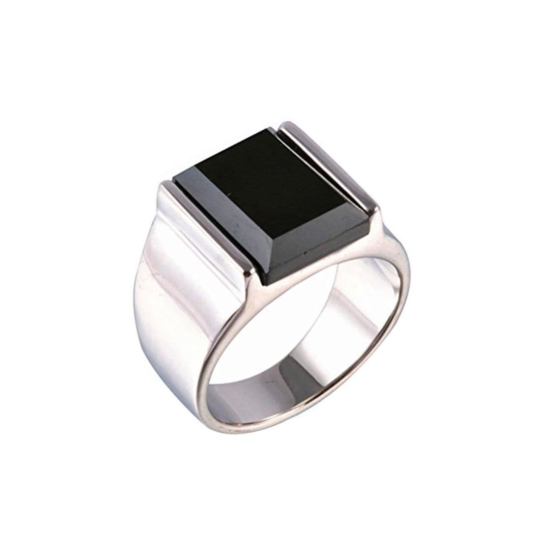 Moda PAURO Hombre Ónice Negro Acero Inoxidable Anillos Plata Vintage Tamaño 25