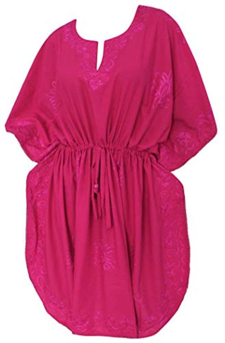 Moda LA LEELA señoras la Mano Suave rayón Bordado túnica Kimono Superior Noche Informal Vestido Bikini relajó Traje baño más tamaño Encubrir Arriba Loungewear Ropa Playa Corta Maternidad caftán Color Rosa