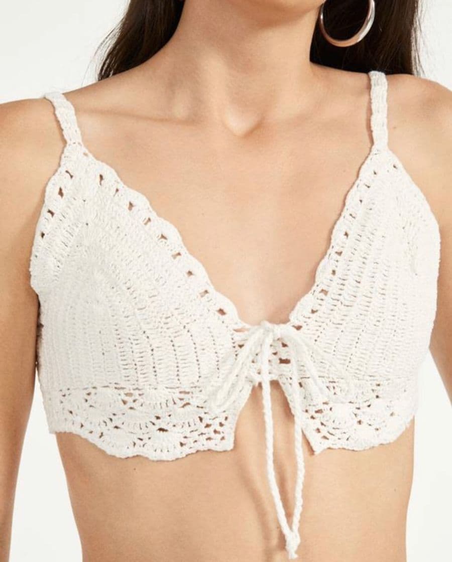 Moda Top blanco crochet lazo Bershka 