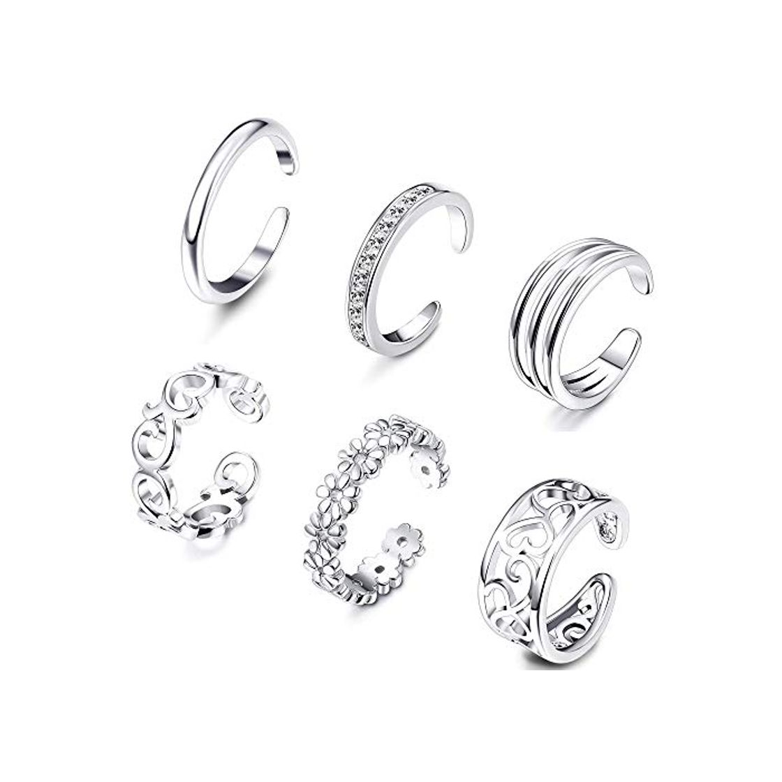 Moda Milacolato Conjunto de Anillos Abiertos para Mujeres Niñas de Plata Ajustable Simple Knuckle Ring Foot Jewelry