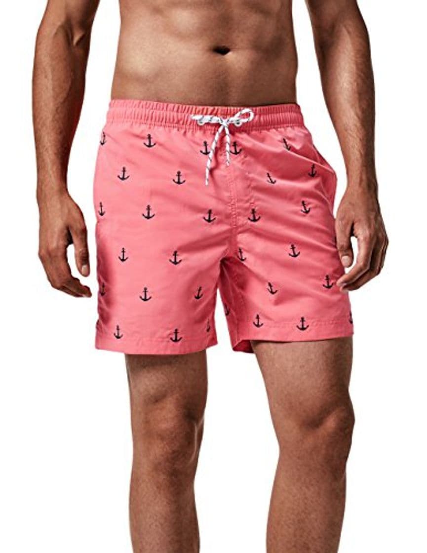 Moda MaaMgic Trajes de baño para Hombres Bañador para Vacaciones en la Playa Secado rápido Piscina Nadar Rosa Ancla XL