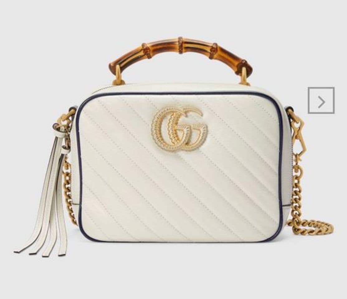 Fashion White GG Marmont small shoulder bag with bamboo