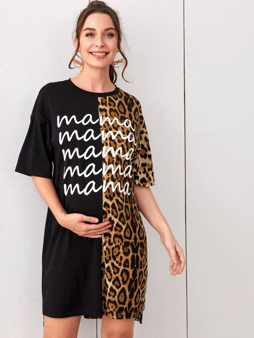 Moda 💠Vestido maternal con leopardo 