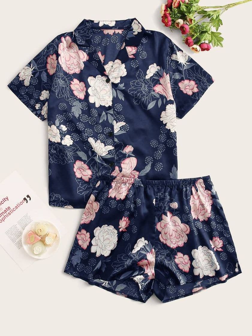 Fashion 💠Pijama de 2 piezas con estampado de flores 