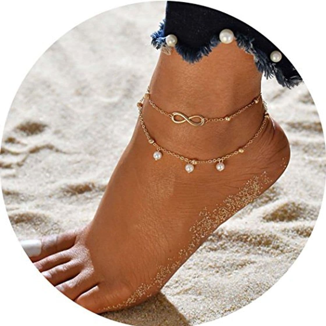 Producto Simly - Tobillera de playa con perlas de imitación ajustable