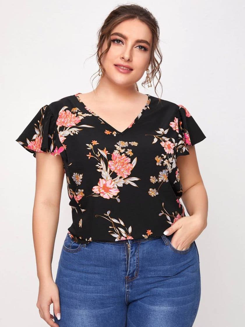 Moda 💠Blusa floral con manga de mariposa 