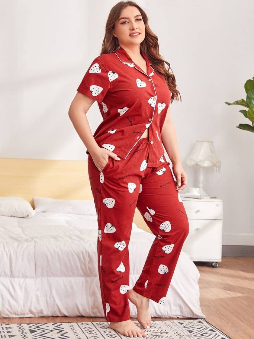 Moda 💠Pijama con estampado de fresas 