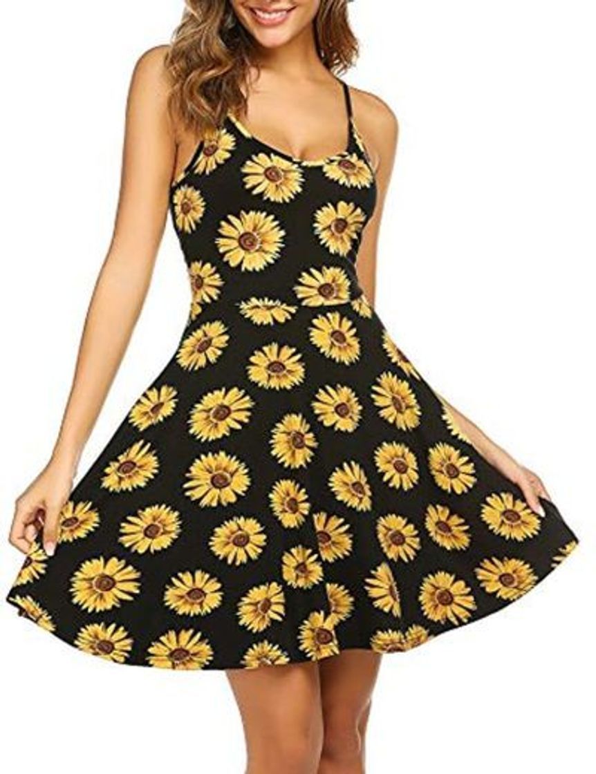 Product UNibelle Vestidos Mujer Verano Sin Mangas Falda Floral Corto Casual Sexy Dress Girasol L