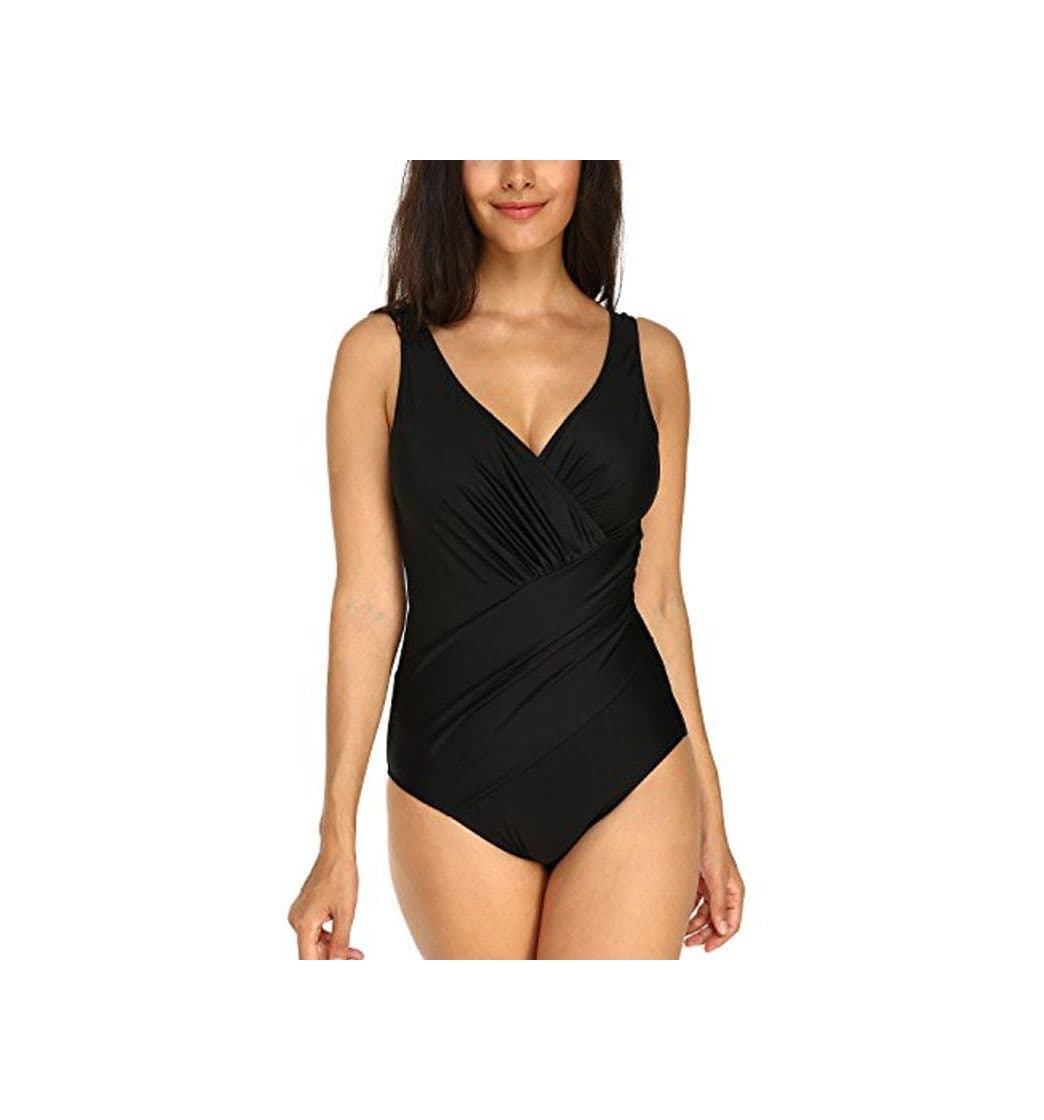 Producto KISSLACE Women Ruched One Piece Tummy Control Swimming Costume High Neck Mesh Swimwear Padded Wireless Monokini Swimsuit