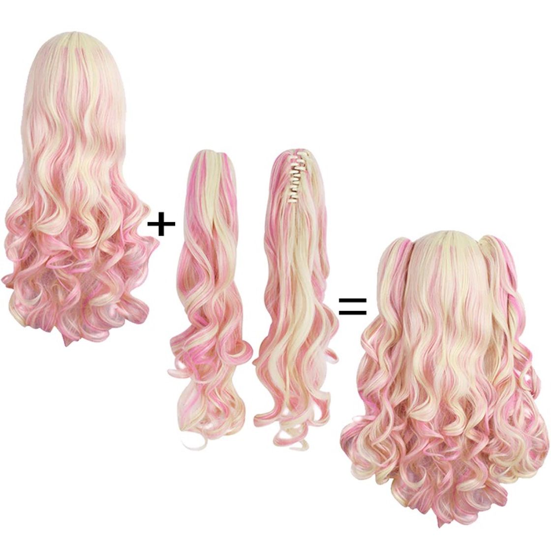 Moda MapofBeauty long wavy cosplay wig purple pink ombre 12 colors ...