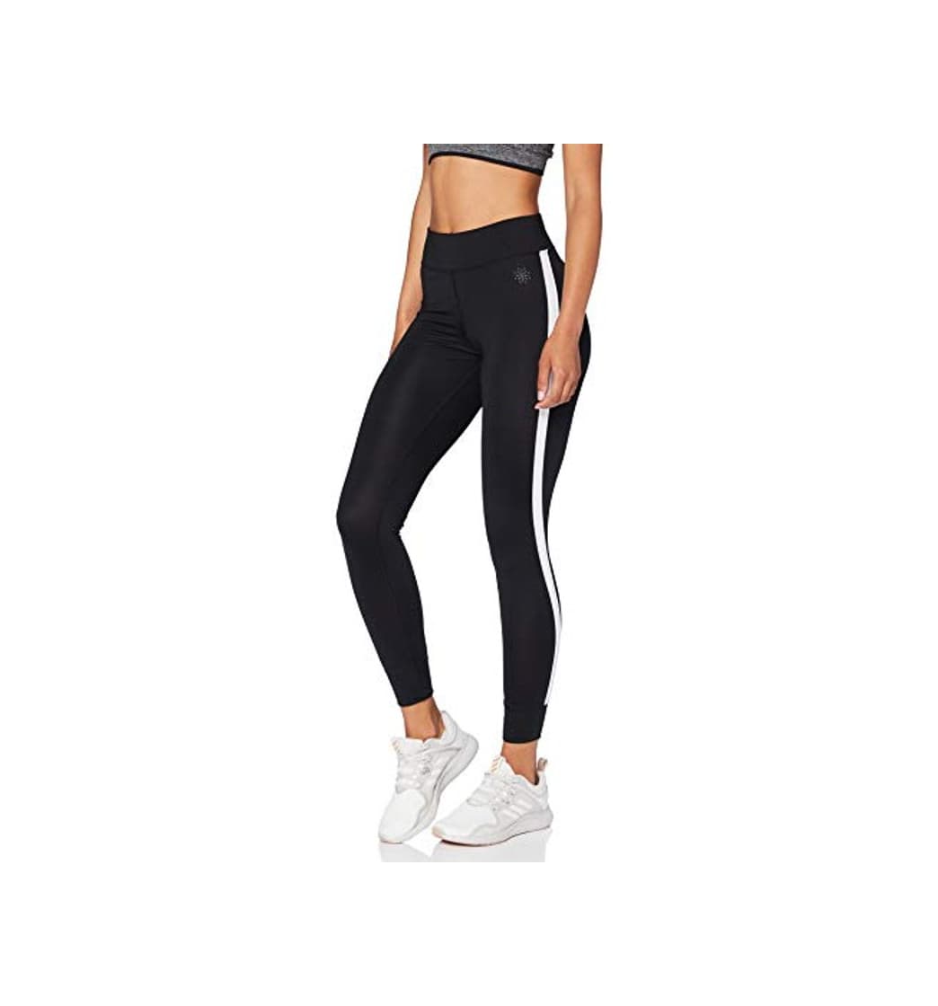 Moda Marca Amazon - AURIQUE Leggings de Deporte con Banda Lateral Mujer, Negro