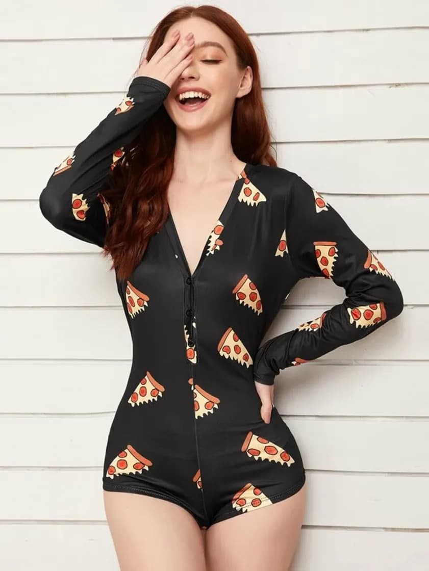 Moda Cartoon Graphic Button Front Pajama Onesie | SHEIN Singapore