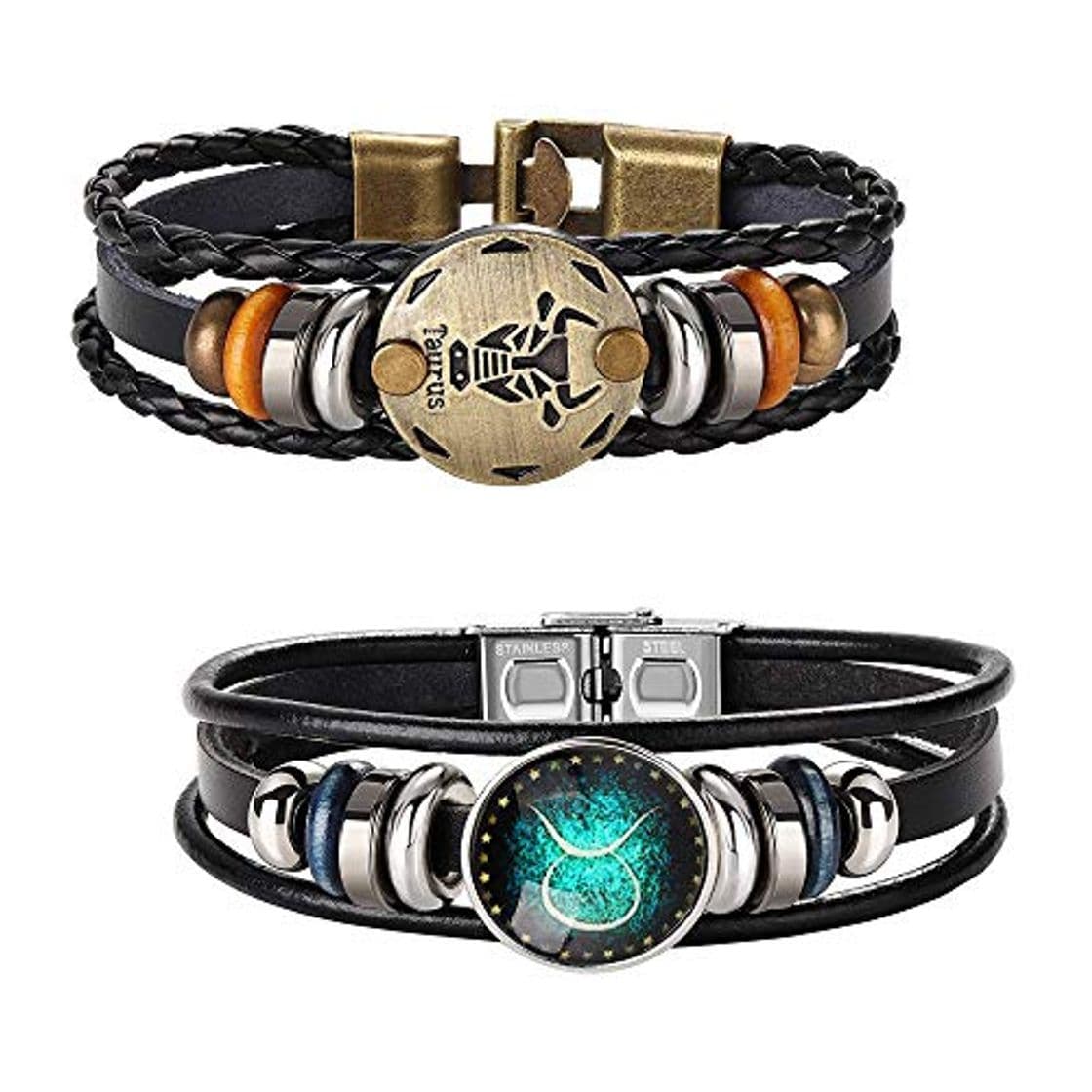 Producto YADOCA 2Pcs Pulseras del Horóscopo Zodiaco Pulsera De Cuero Retro Vintage Brazalete de Hombre Mujer