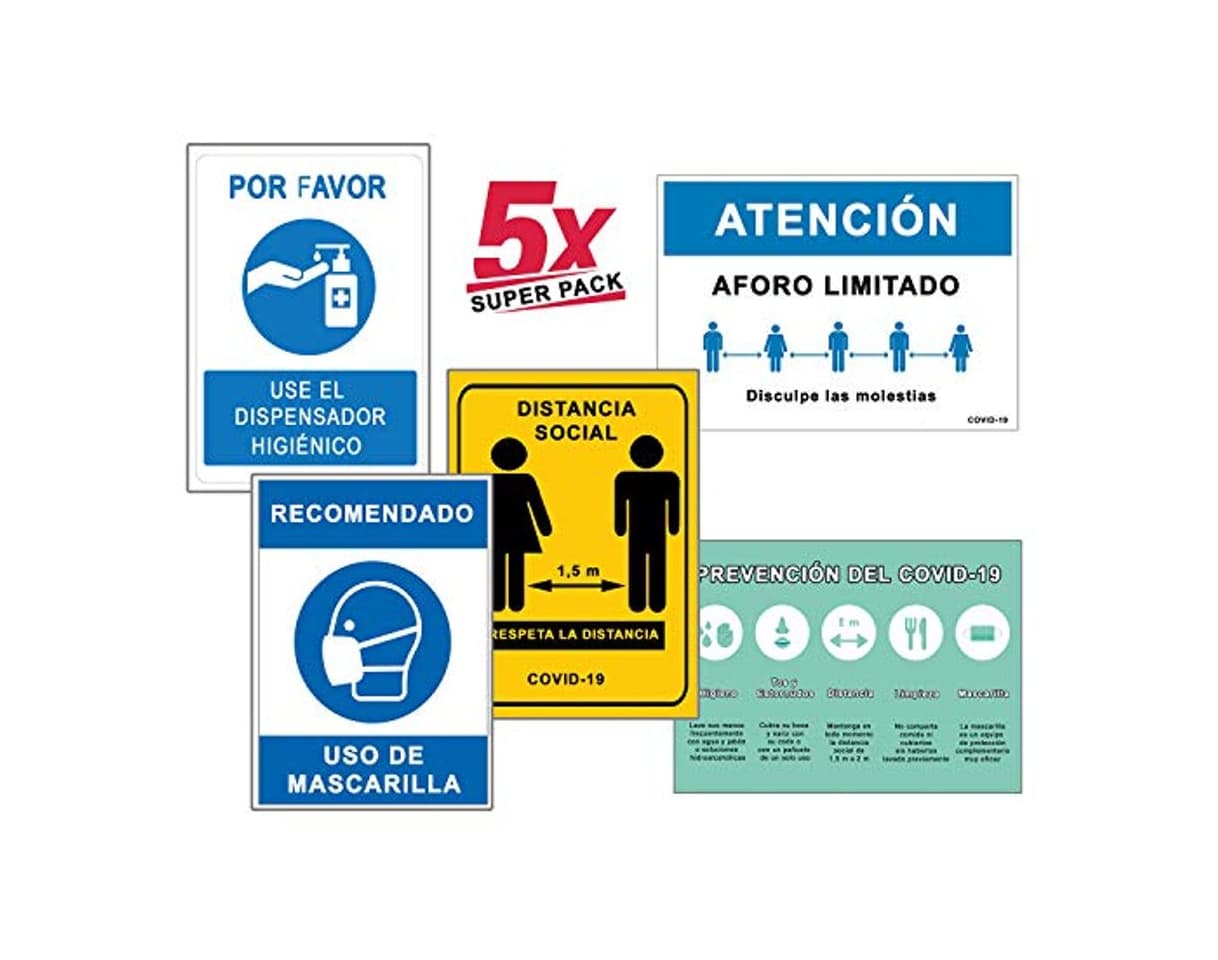 Product Super Pack 5 Señales Coronavirus | Señal de Dispensador Higiénico