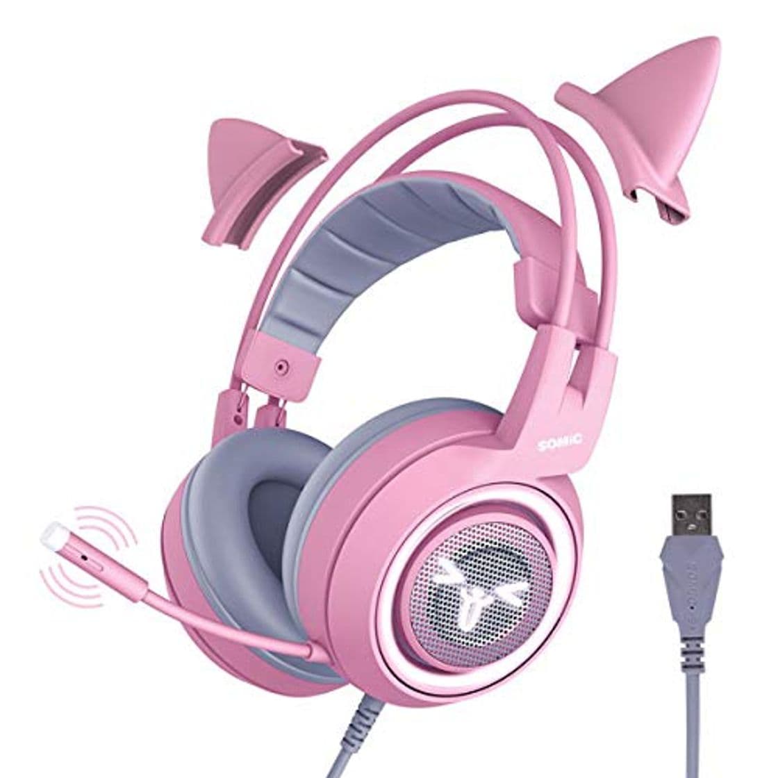 Place Somic g951rosa Parte Auriculares, Color Rosa Cat de oído Auriculares con virtuell