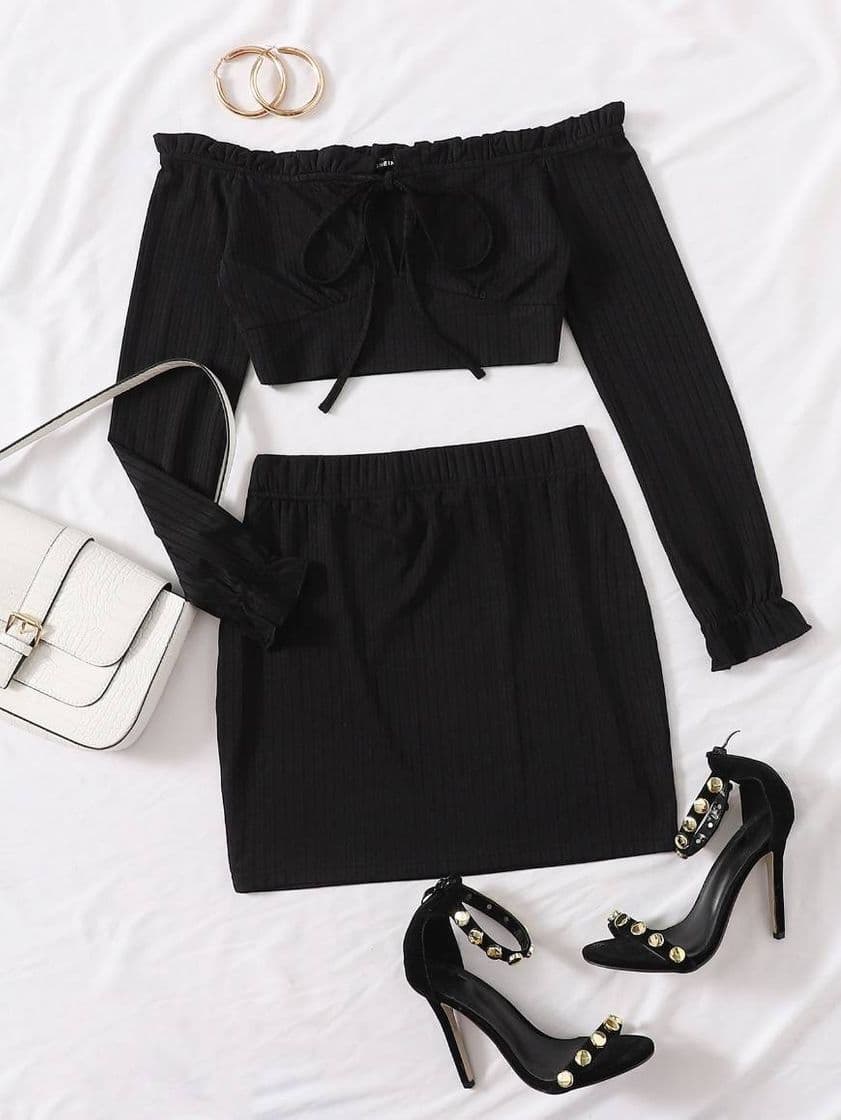 Fashion Conjunto negro de falta y top