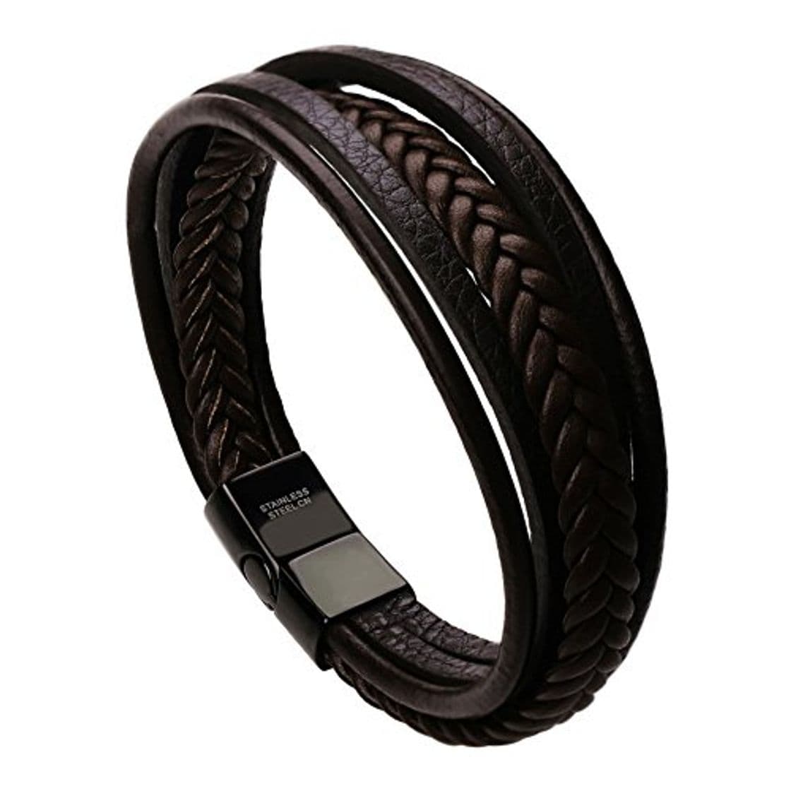 Moda murtoo Pulsera Hombre Cuero Acero Inoxidable Cierre Magnética Negro Cuero Marrón Negro