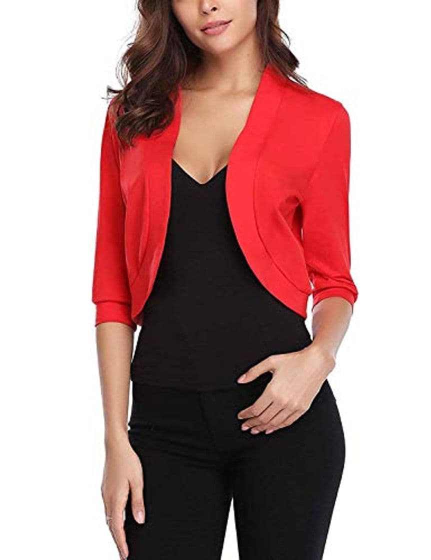 Fashion Glaiidy Chaqueta Corta Bolero para Mujer 3 4 Mangas Chaqueta Hombro Chaqueta Blusa Encogida De Hombros Blusas Abiertas Delanteras Otoño Elegante Abrigos De Encogimiento De Hom