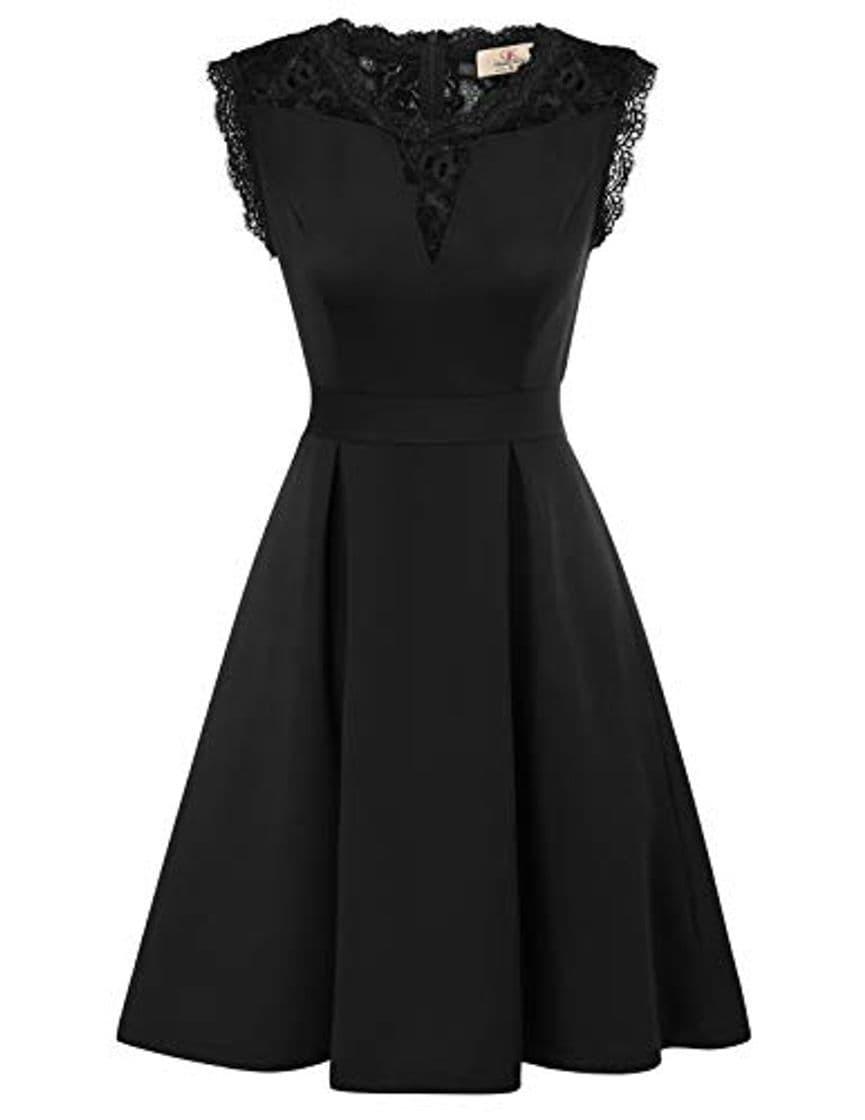 Moda GRACE KARIN Mujer Vintage Vestido de Encaje para Cóctel Fiesta Negro S