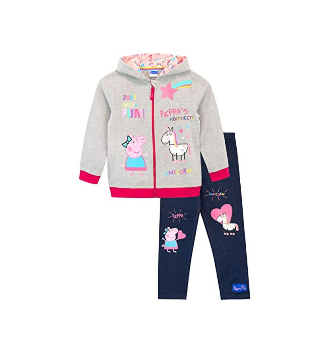 Moda Peppa Pig Conjunto de Sudadera con Capucha y Leggings para Niñas Unicornio