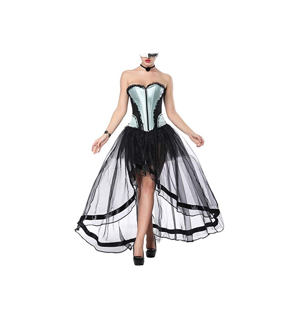 Fashion FeelinGirl Vintage Gótico Corsé Pavo Real Bustier con Falda para Mujer Fiesta