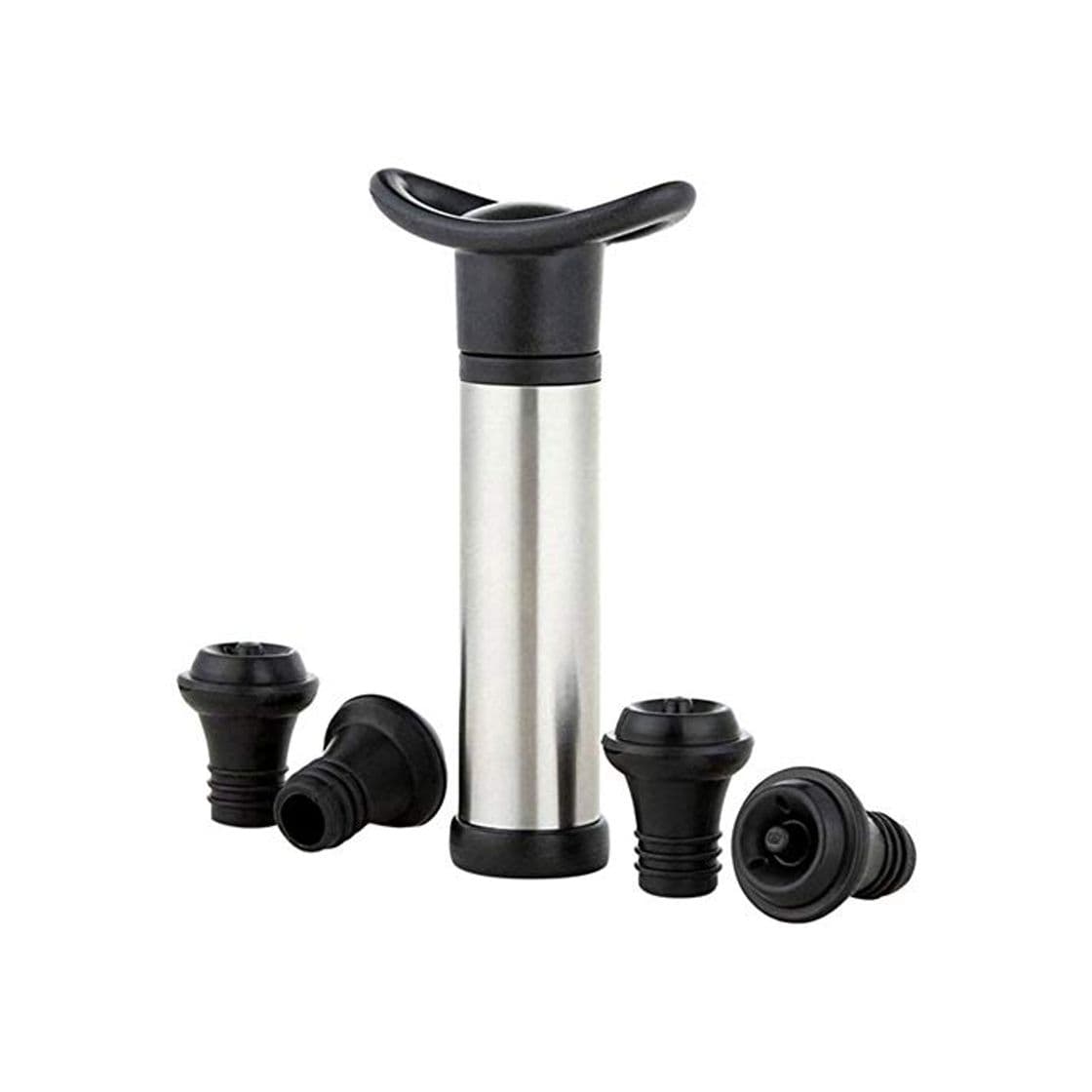 Product Syfinee Wine Saver Vacuum Pump Stainless Steel Sealer Preserver Set with 4 Wine Vacuum Stoppers Valve Air Bottle Edible Grade Rubber Wine Stopper