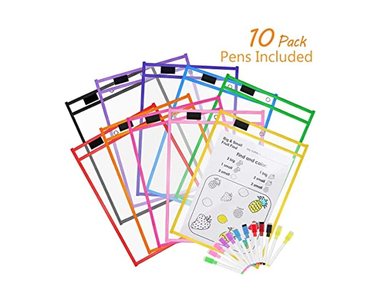 Producto Vordas 10 Piezas Resuable Dry Erase Pockets Papelería Suministros, Ideal para Uso